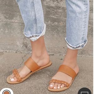 Lulus Caylee Cognac Nappa Leather Slide Sandals in size 7.5